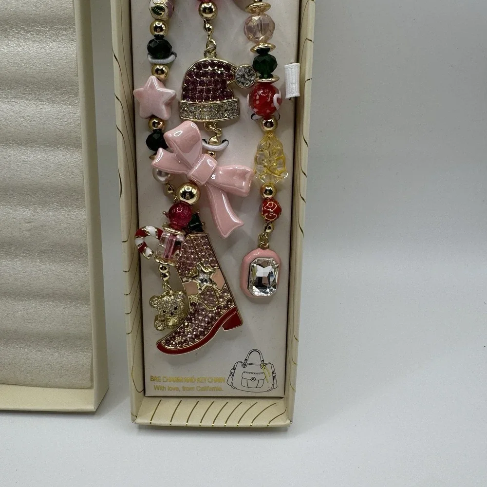 Eyecandy‎ Los Angeles NIB Christmas Charm Keychain Purse Charm Pink Gold